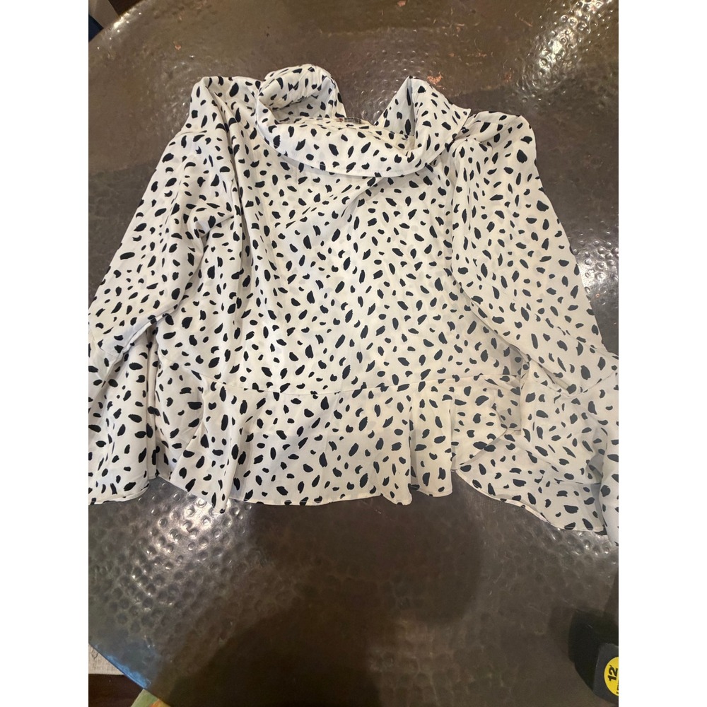 Umgee Peplum Blouse XL Cream Black Bell Sleeve Tiered Top - Picture 10 of 10